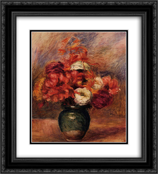 Flowers in a Green Vase Dahlilas and Asters 20x22 Black Ornate Wood Framed Art Print Poster with Double Matting by Renoir, Pierre Auguste