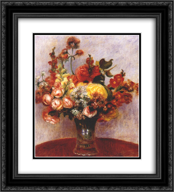 Flowers in a vase 20x22 Black Ornate Wood Framed Art Print Poster with Double Matting by Renoir, Pierre Auguste