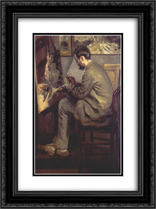 Frederic Bazille Painting The Heron (Frederic Bazille at his Easel) 18x24 Black Ornate Wood Framed Art Print Poster with Double Matting by Renoir, Pierre Auguste