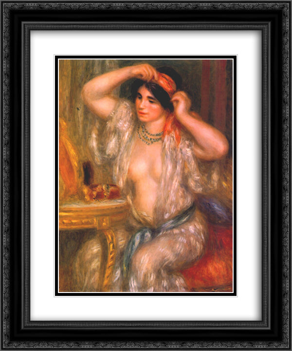 Gabrielle at the mirror 20x24 Black Ornate Wood Framed Art Print Poster with Double Matting by Renoir, Pierre Auguste