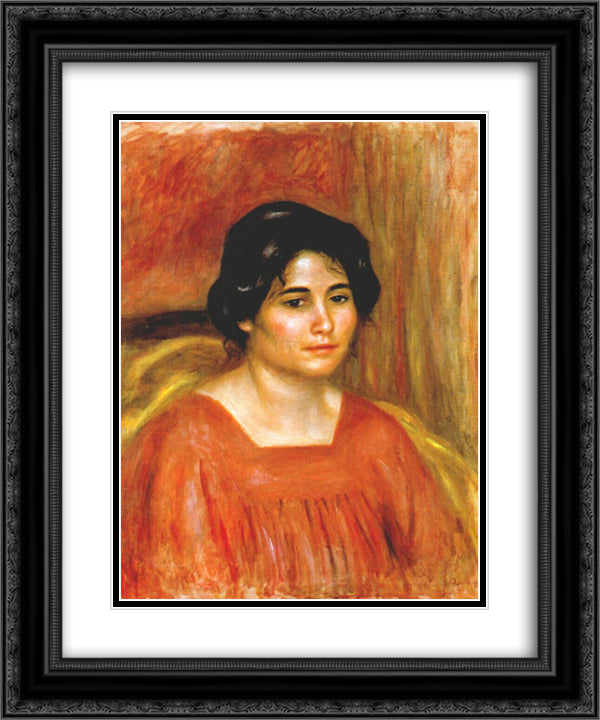 Gabrielle in a red blouse 20x24 Black Ornate Wood Framed Art Print Poster with Double Matting by Renoir, Pierre Auguste