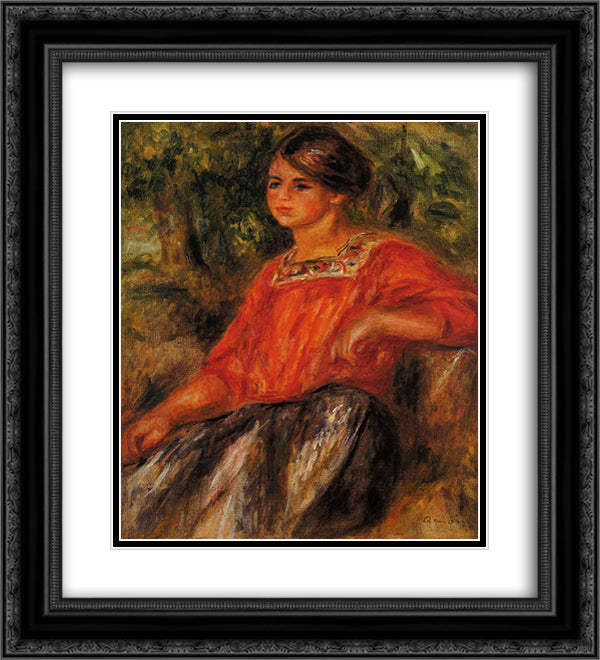 Gabrielle in the Garden at Cagnes 20x22 Black Ornate Wood Framed Art Print Poster with Double Matting by Renoir, Pierre Auguste