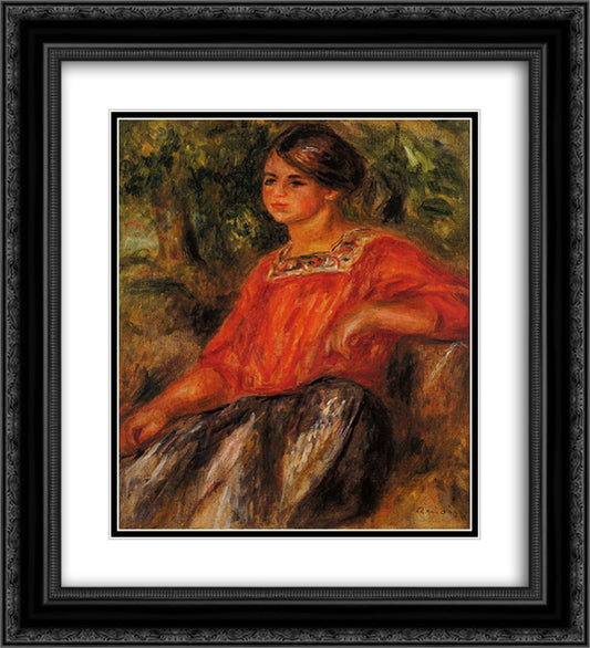 Gabrielle in the Garden at Cagnes 20x22 Black Ornate Wood Framed Art Print Poster with Double Matting by Renoir, Pierre Auguste