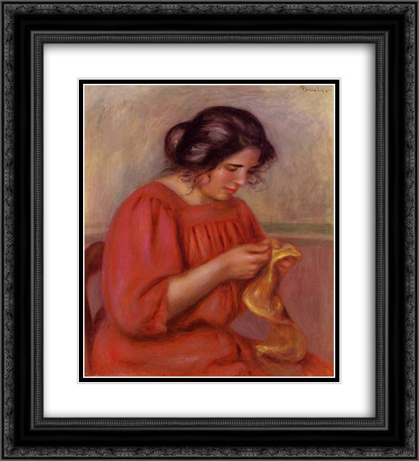 Gabrielle Mending 20x22 Black Ornate Wood Framed Art Print Poster with Double Matting by Renoir, Pierre Auguste