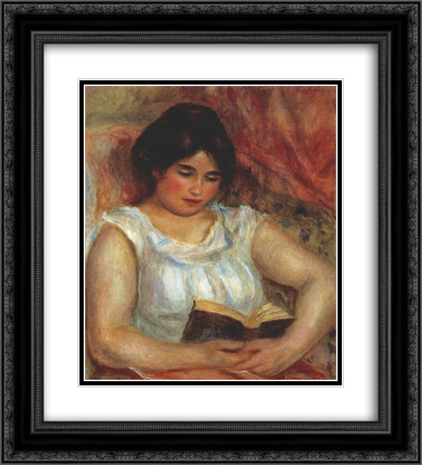 Gabrielle reading 20x22 Black Ornate Wood Framed Art Print Poster with Double Matting by Renoir, Pierre Auguste