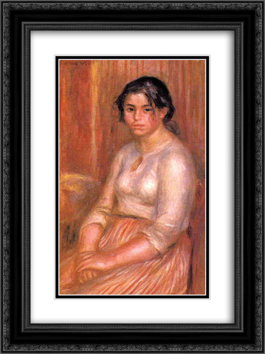 Gabrielle Seated 18x24 Black Ornate Wood Framed Art Print Poster with Double Matting by Renoir, Pierre Auguste