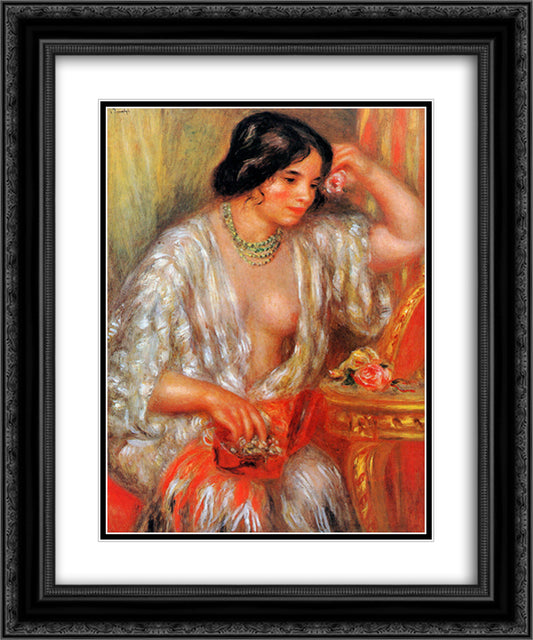 Gabrielle Sun 20x24 Black Ornate Wood Framed Art Print Poster with Double Matting by Renoir, Pierre Auguste