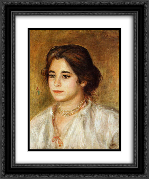 Gabrielle Wearing a Necklace 20x24 Black Ornate Wood Framed Art Print Poster with Double Matting by Renoir, Pierre Auguste