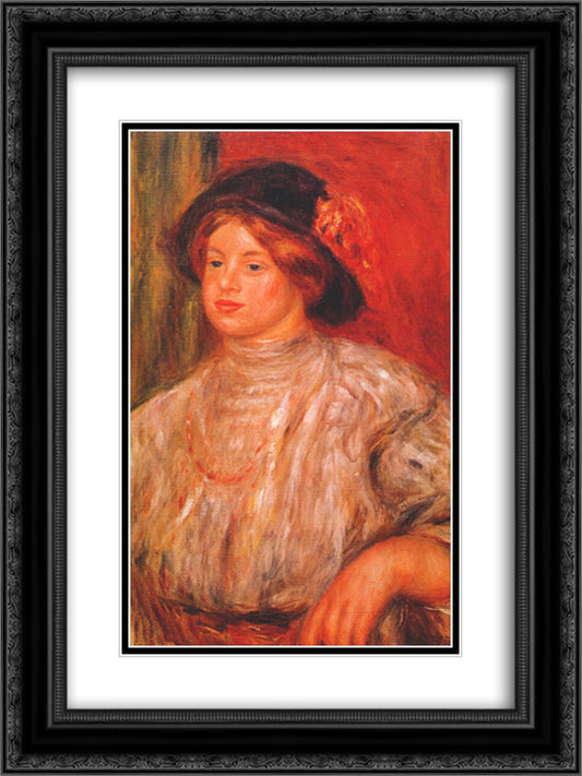 Gabrielle with a large hat 18x24 Black Ornate Wood Framed Art Print Poster with Double Matting by Renoir, Pierre Auguste