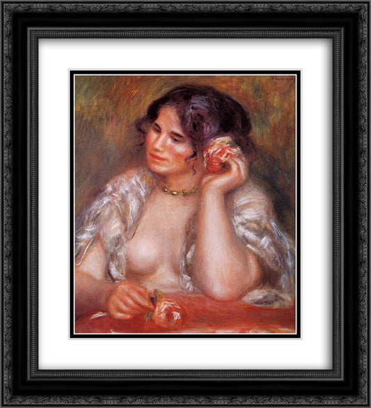 Gabrielle with a Rose 20x22 Black Ornate Wood Framed Art Print Poster with Double Matting by Renoir, Pierre Auguste