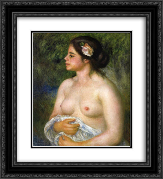 Gabrielle with a Rose (The Sicilian Woman) 20x22 Black Ornate Wood Framed Art Print Poster with Double Matting by Renoir, Pierre Auguste