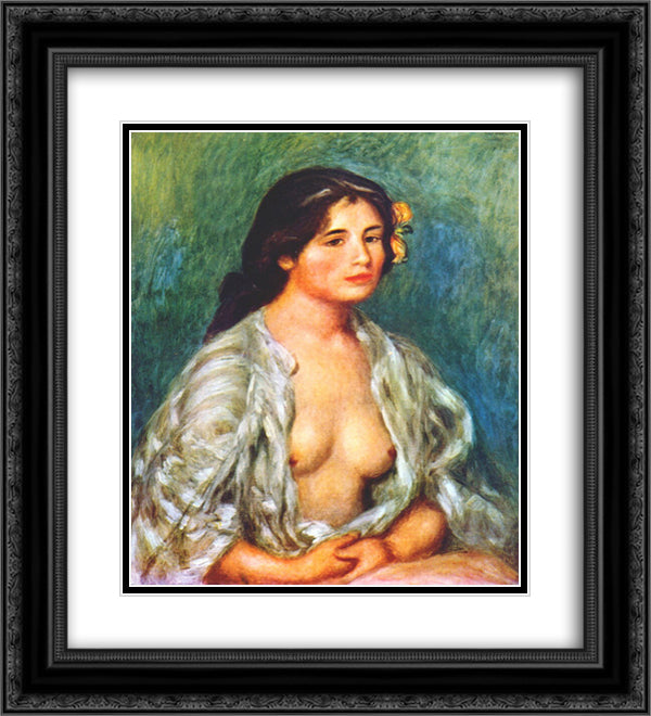 Gabrielle with open blouse 20x22 Black Ornate Wood Framed Art Print Poster with Double Matting by Renoir, Pierre Auguste