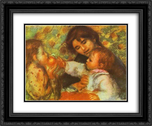 Gabrielle with Renoir's Children 24x20 Black Ornate Wood Framed Art Print Poster with Double Matting by Renoir, Pierre Auguste