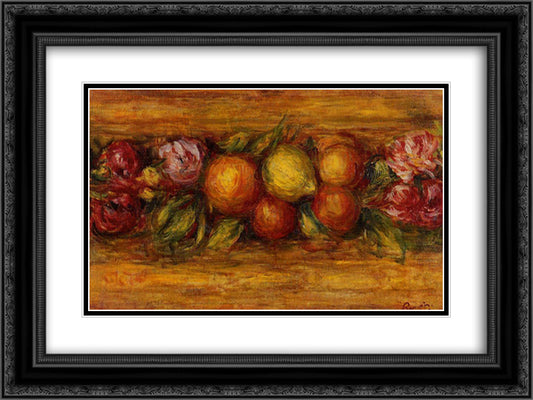 Garland of Fruit and Flowers 24x18 Black Ornate Wood Framed Art Print Poster with Double Matting by Renoir, Pierre Auguste