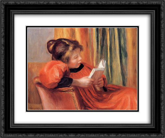 Girl Reading 24x20 Black Ornate Wood Framed Art Print Poster with Double Matting by Renoir, Pierre Auguste