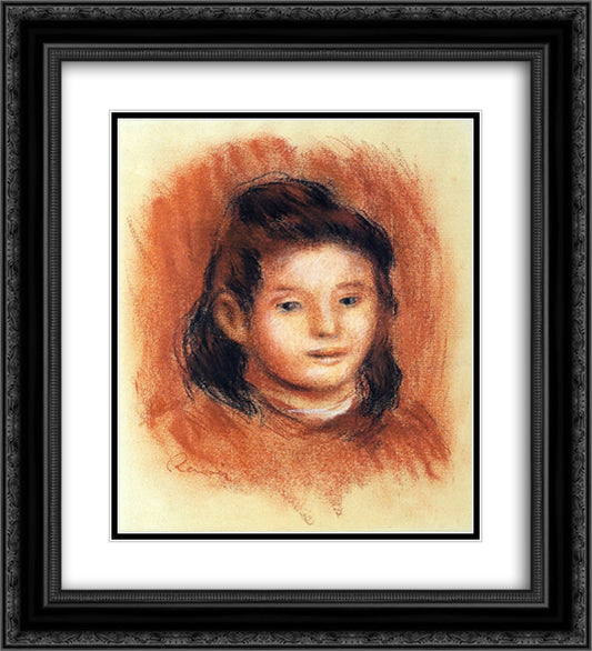 Girl s Head 20x22 Black Ornate Wood Framed Art Print Poster with Double Matting by Renoir, Pierre Auguste