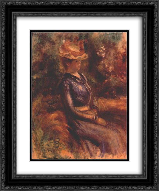 Girl wearing a straw hat 20x24 Black Ornate Wood Framed Art Print Poster with Double Matting by Renoir, Pierre Auguste