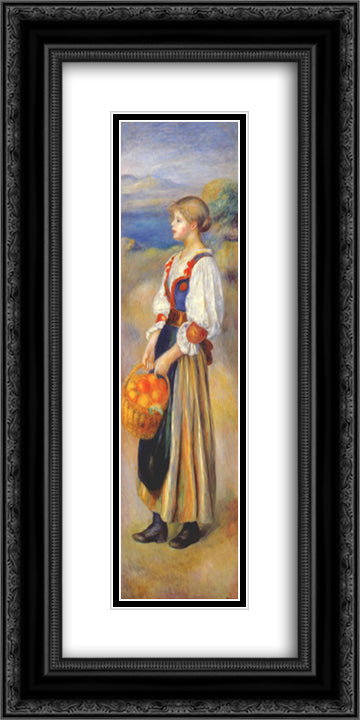 Girl with a basket of oranges 12x24 Black Ornate Wood Framed Art Print Poster with Double Matting by Renoir, Pierre Auguste