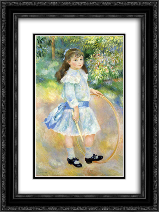 Girl with a Hoop 18x24 Black Ornate Wood Framed Art Print Poster with Double Matting by Renoir, Pierre Auguste