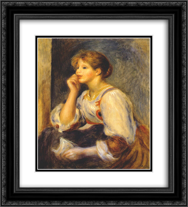 Girl with a letter 20x22 Black Ornate Wood Framed Art Print Poster with Double Matting by Renoir, Pierre Auguste