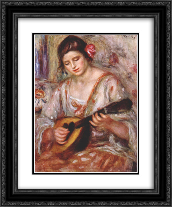 Girl with a mandolin 20x24 Black Ornate Wood Framed Art Print Poster with Double Matting by Renoir, Pierre Auguste