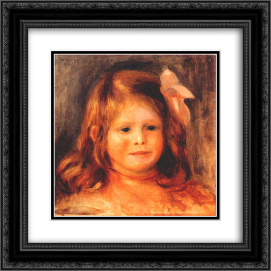 Girl with a pink ribbon 20x20 Black Ornate Wood Framed Art Print Poster with Double Matting by Renoir, Pierre Auguste