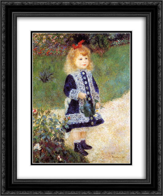 Girl with a Watering Can 20x24 Black Ornate Wood Framed Art Print Poster with Double Matting by Renoir, Pierre Auguste