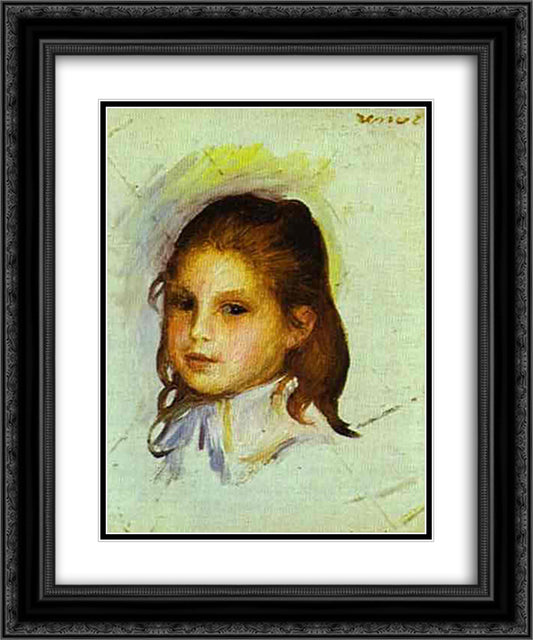 Girl with Brown Hair 20x24 Black Ornate Wood Framed Art Print Poster with Double Matting by Renoir, Pierre Auguste