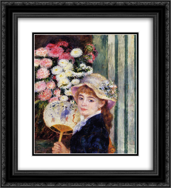 Girl with Fan 20x22 Black Ornate Wood Framed Art Print Poster with Double Matting by Renoir, Pierre Auguste