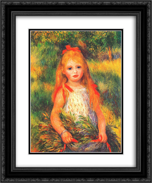 Girl with Flowers 20x24 Black Ornate Wood Framed Art Print Poster with Double Matting by Renoir, Pierre Auguste