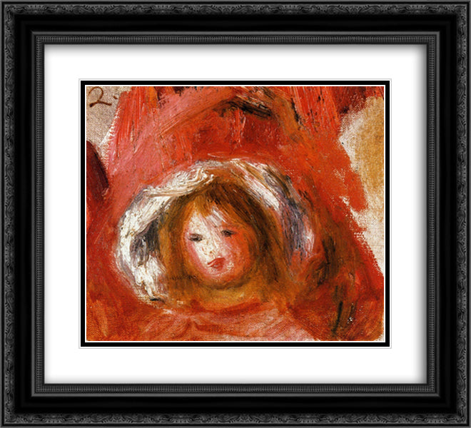 Girl with Hat 22x20 Black Ornate Wood Framed Art Print Poster with Double Matting by Renoir, Pierre Auguste