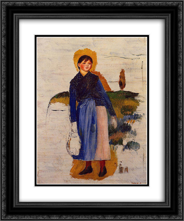 Girl with Red Stockings 20x24 Black Ornate Wood Framed Art Print Poster with Double Matting by Renoir, Pierre Auguste