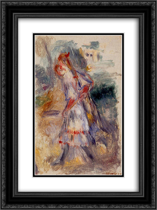 Girls 18x24 Black Ornate Wood Framed Art Print Poster with Double Matting by Renoir, Pierre Auguste