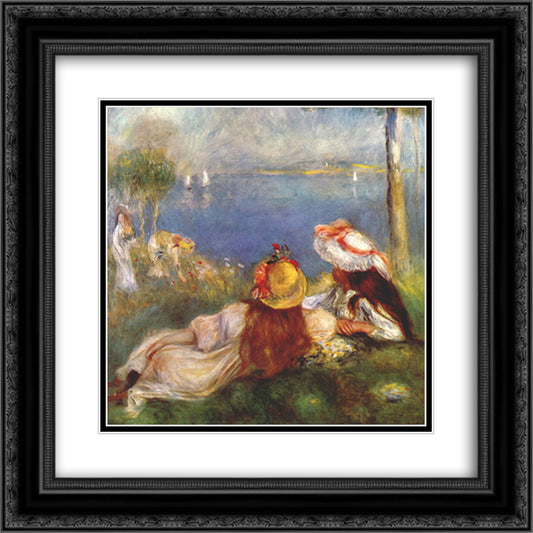 Girls on the seashore 20x20 Black Ornate Wood Framed Art Print Poster with Double Matting by Renoir, Pierre Auguste