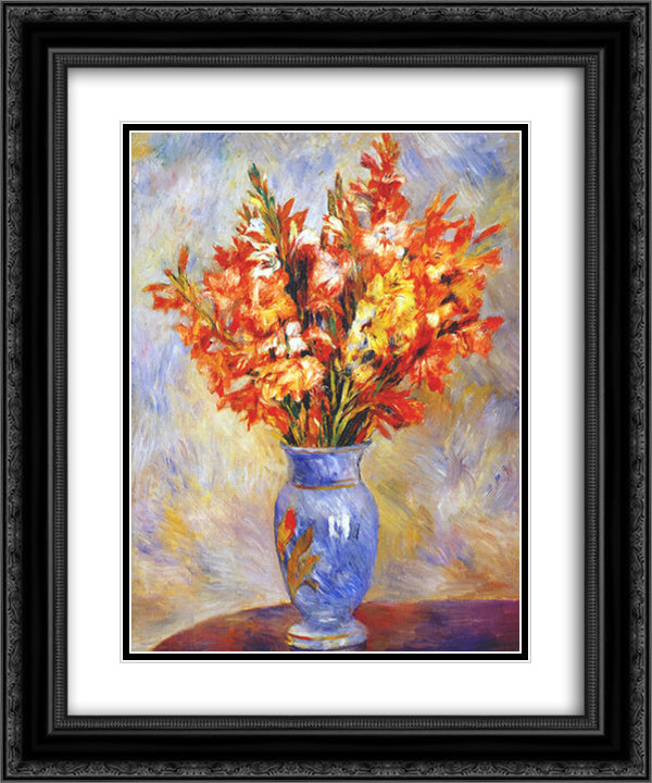 Gladioli 20x24 Black Ornate Wood Framed Art Print Poster with Double Matting by Renoir, Pierre Auguste