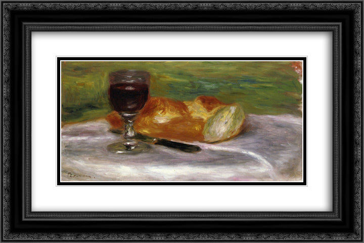 Glass of Wine 24x16 Black Ornate Wood Framed Art Print Poster with Double Matting by Renoir, Pierre Auguste