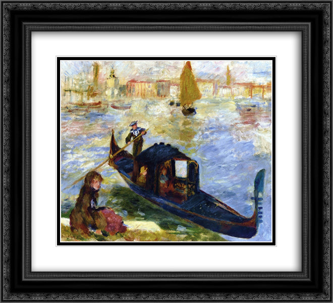 Gondola 22x20 Black Ornate Wood Framed Art Print Poster with Double Matting by Renoir, Pierre Auguste