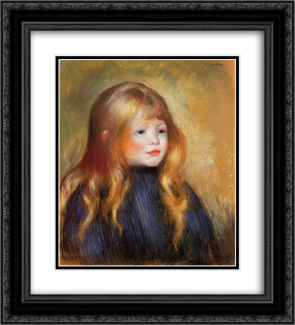 Head of a Child (Edmond Renoir) 20x22 Black Ornate Wood Framed Art Print Poster with Double Matting by Renoir, Pierre Auguste