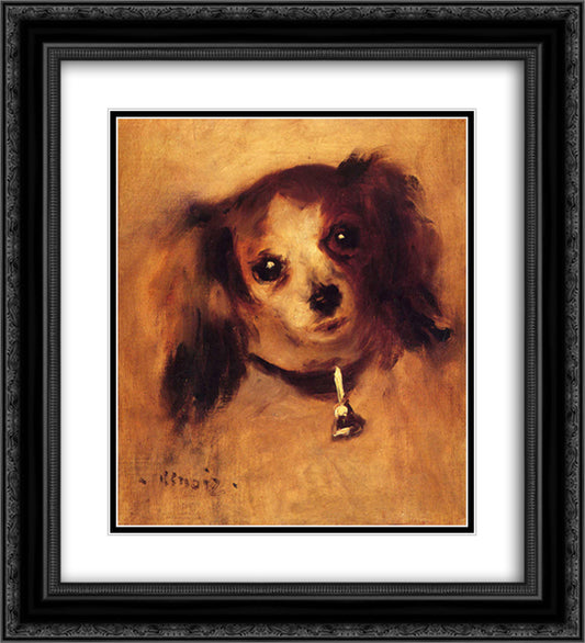 Head of a Dog 20x22 Black Ornate Wood Framed Art Print Poster with Double Matting by Renoir, Pierre Auguste