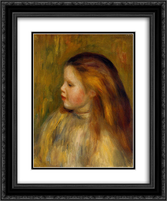 Head of a Little Girl in Profile 20x24 Black Ornate Wood Framed Art Print Poster with Double Matting by Renoir, Pierre Auguste