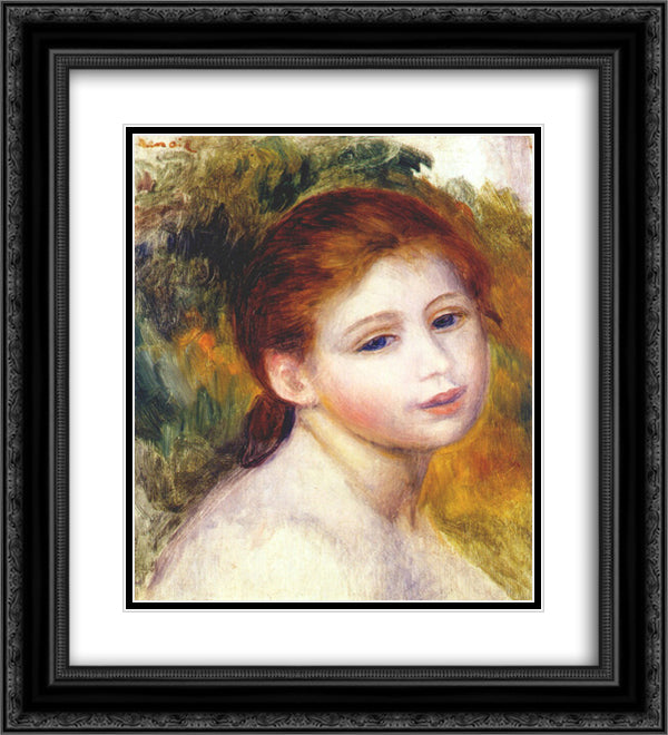 Head of a woman 20x22 Black Ornate Wood Framed Art Print Poster with Double Matting by Renoir, Pierre Auguste