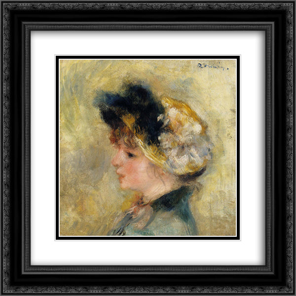 Head of a Young Girl 20x20 Black Ornate Wood Framed Art Print Poster with Double Matting by Renoir, Pierre Auguste