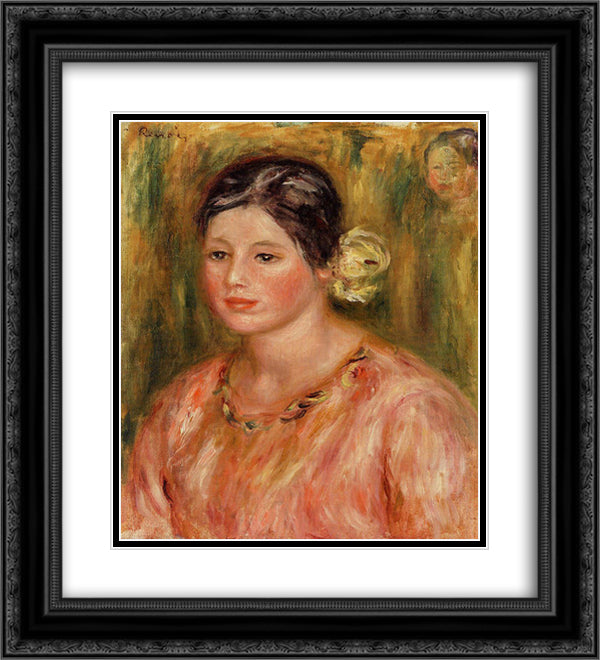 Head of a Young Girl in Red 20x22 Black Ornate Wood Framed Art Print Poster with Double Matting by Renoir, Pierre Auguste