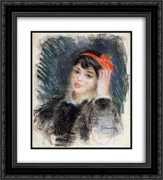 Head of a Young Woman 20x22 Black Ornate Wood Framed Art Print Poster with Double Matting by Renoir, Pierre Auguste