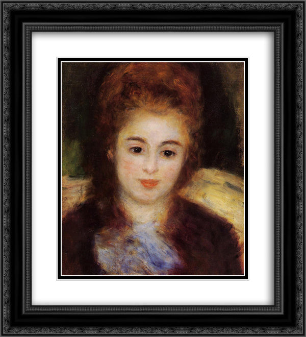 Head of a Young Woman Wearing a Blue Scarf (Madame Henriot) 20x22 Black Ornate Wood Framed Art Print Poster with Double Matting by Renoir, Pierre Auguste