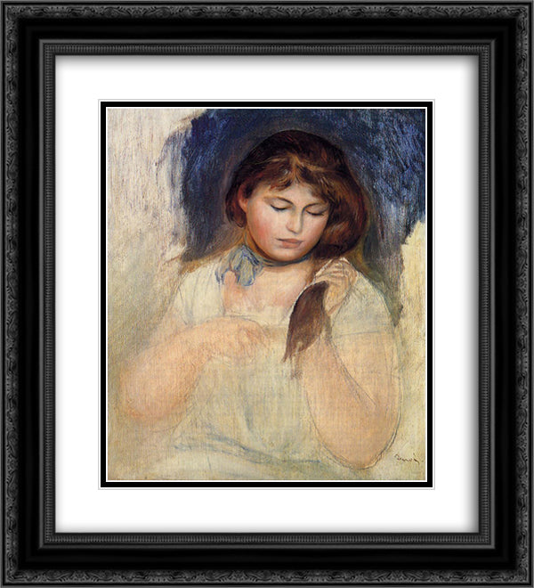 Head of Gabrielle 20x22 Black Ornate Wood Framed Art Print Poster with Double Matting by Renoir, Pierre Auguste