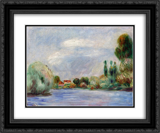 House on the River 24x20 Black Ornate Wood Framed Art Print Poster with Double Matting by Renoir, Pierre Auguste