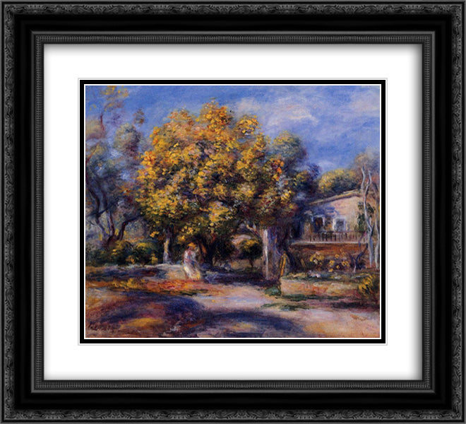 Houses at Cagnes 22x20 Black Ornate Wood Framed Art Print Poster with Double Matting by Renoir, Pierre Auguste