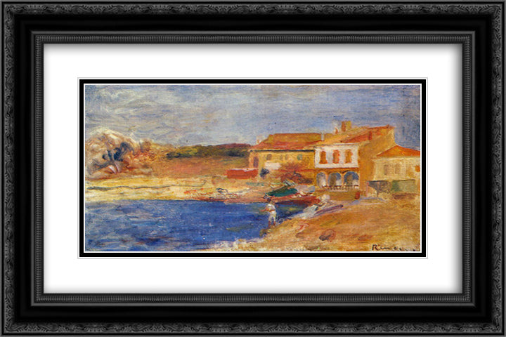 Houses by the Sea 24x16 Black Ornate Wood Framed Art Print Poster with Double Matting by Renoir, Pierre Auguste