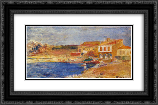 Houses by the Sea 24x16 Black Ornate Wood Framed Art Print Poster with Double Matting by Renoir, Pierre Auguste